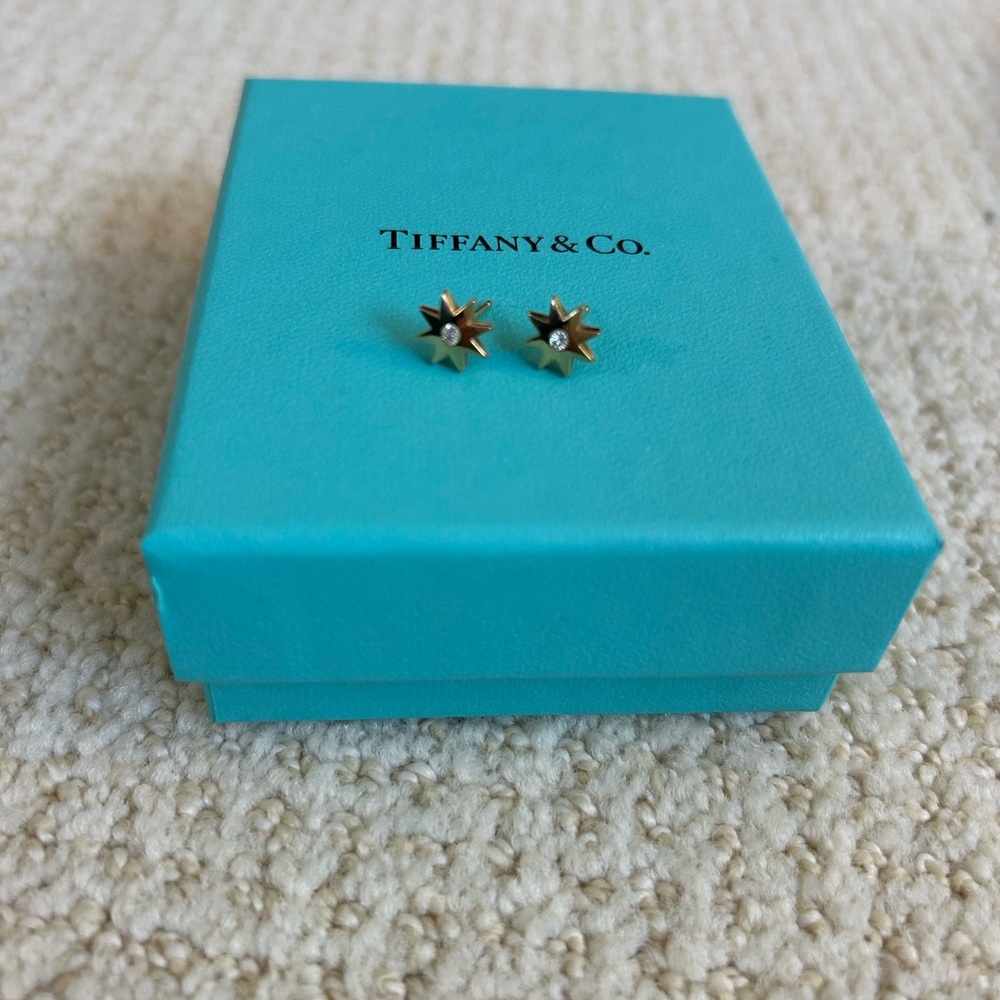 Tiffany & Co. 18K Stella Star Stud Earrings with Diamonds